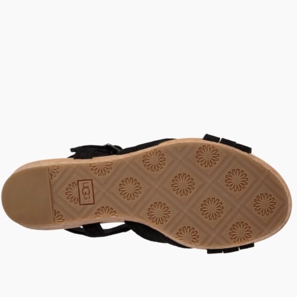 UGG Uma Black Suede Leather Cork Wedge Platform Heels Sandal Ankle Strap 9.5 - Picture 8 of 16